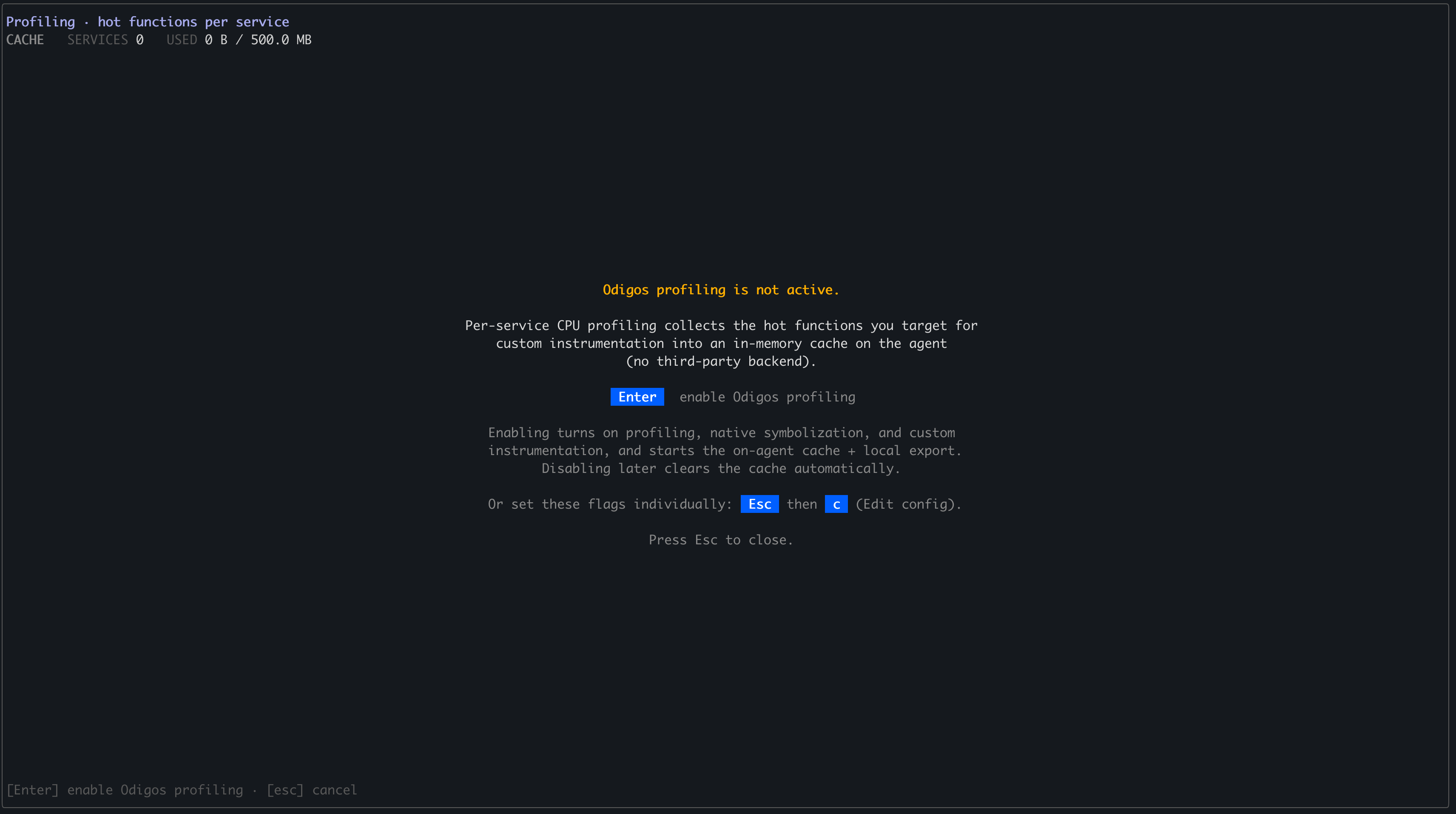 odictl profiling view prompting to enable profiling