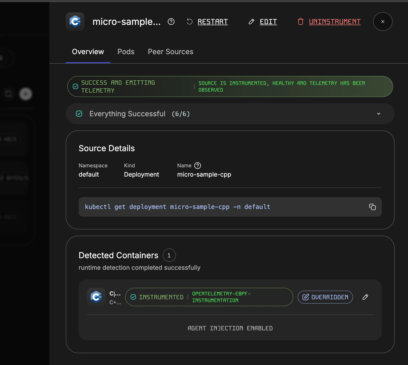 Source instrumented with OBI
