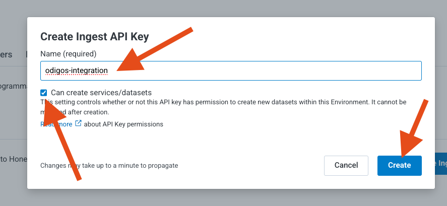 API Keys settings page in Honeycomb