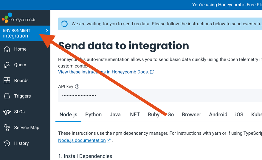 API Keys settings page in Honeycomb