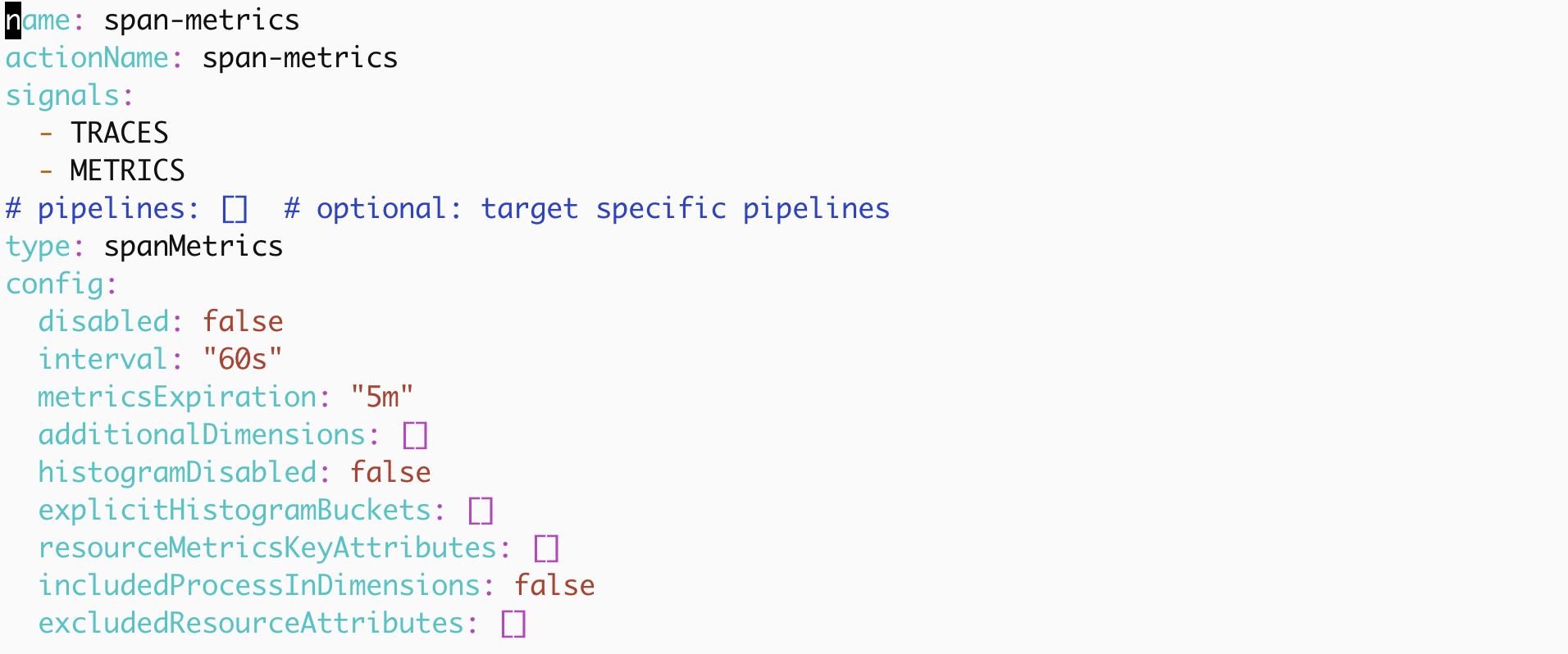 Configure Span metrics action