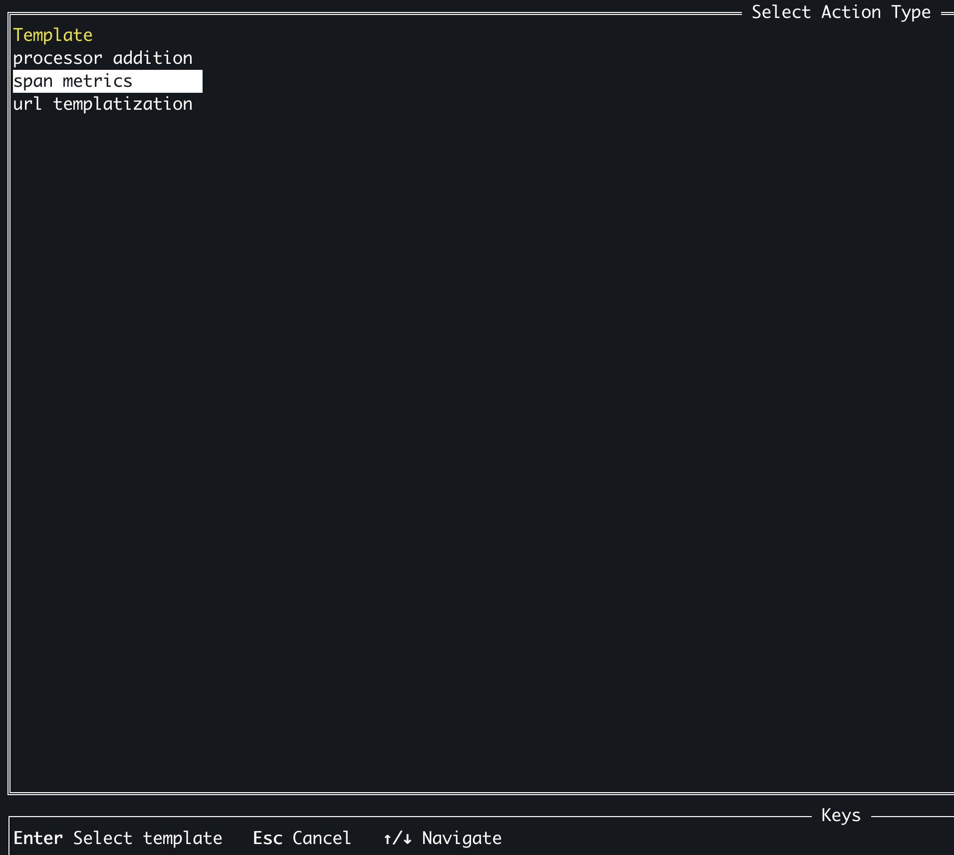 Select Span metrics action