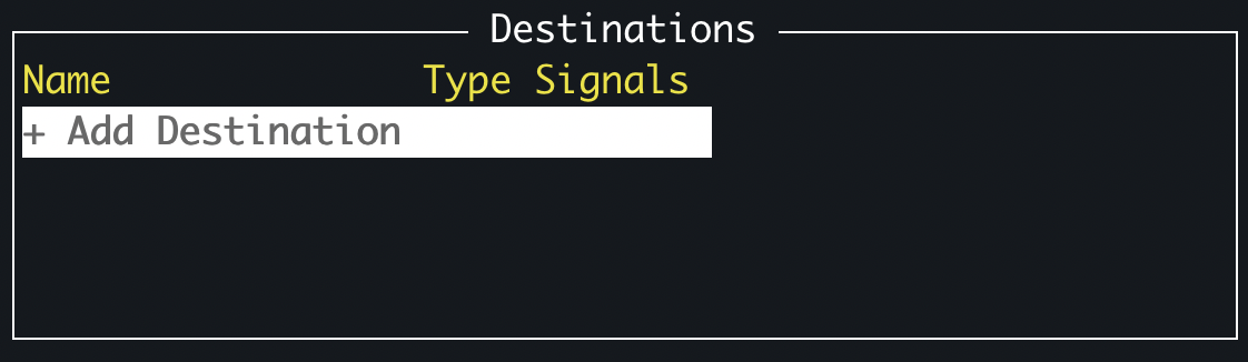 Destinations screen