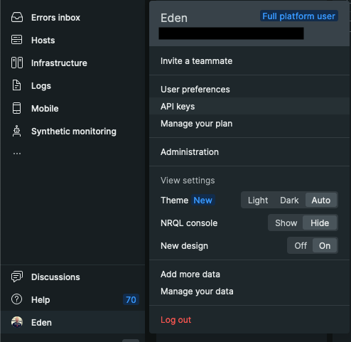 New Relic API keys