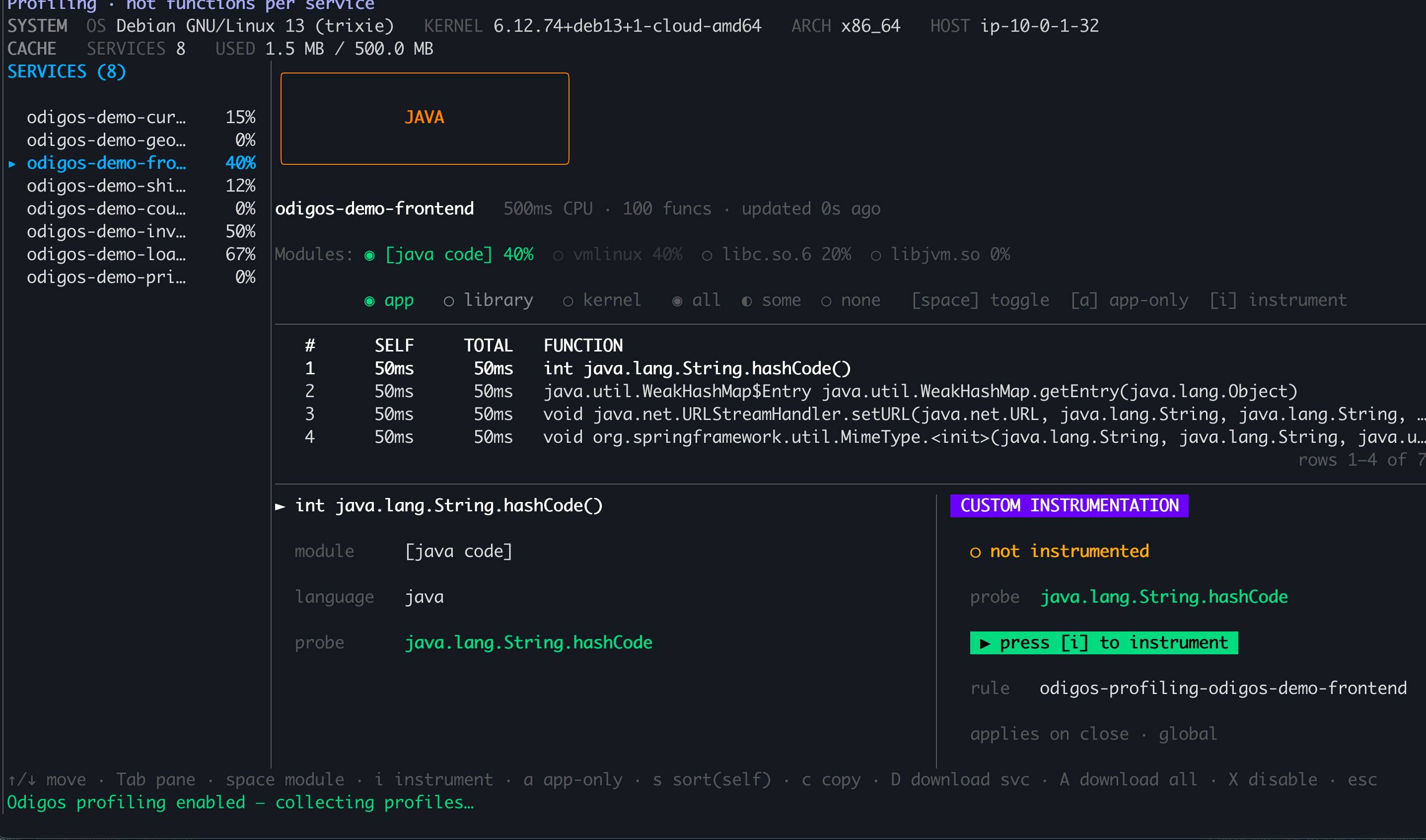 odictl profiling view module and type filters