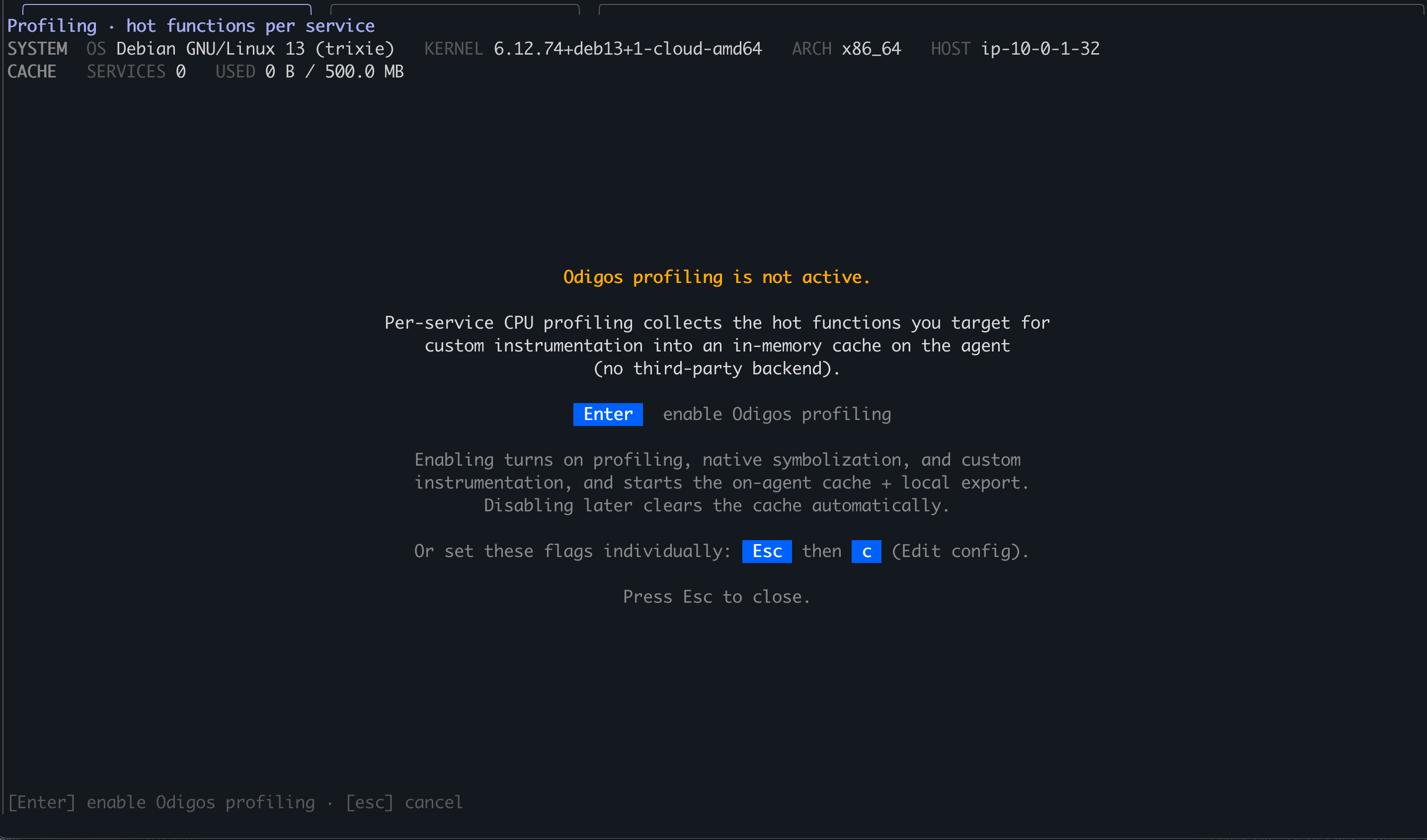 odictl profiling view prompting to enable profiling