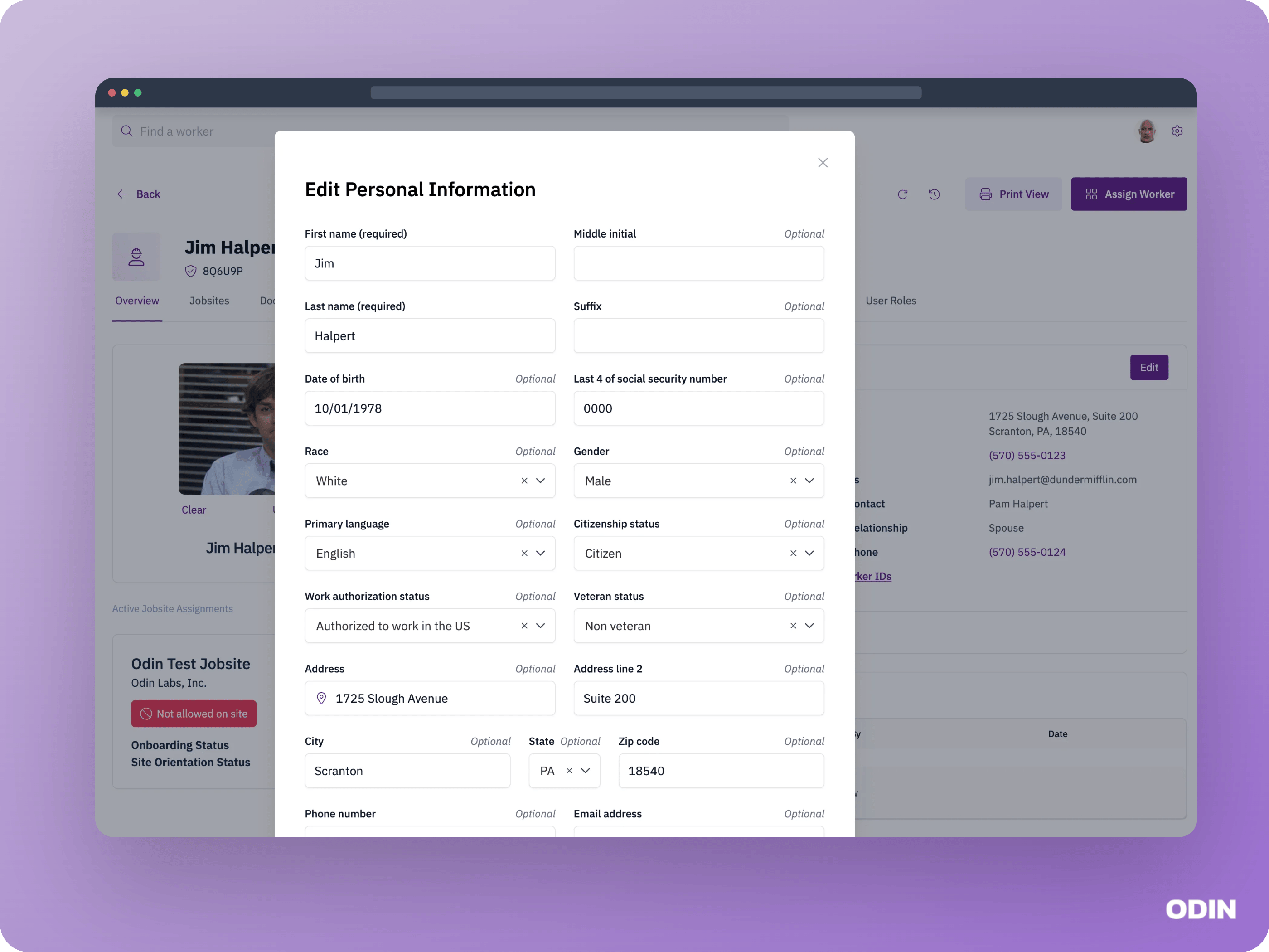 Editing a worker's personal information