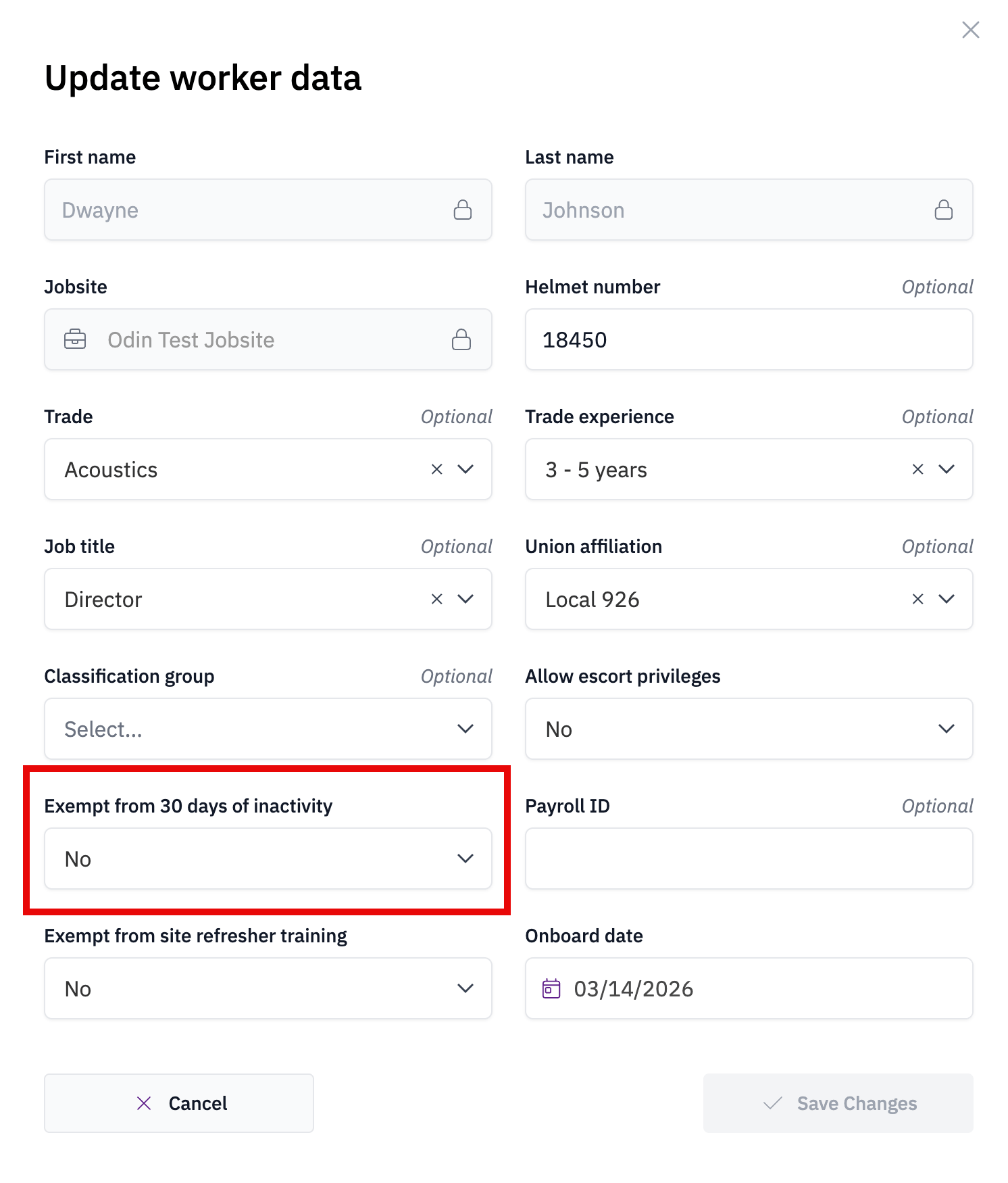 Marking a worker as exempt from automatic offboarding
