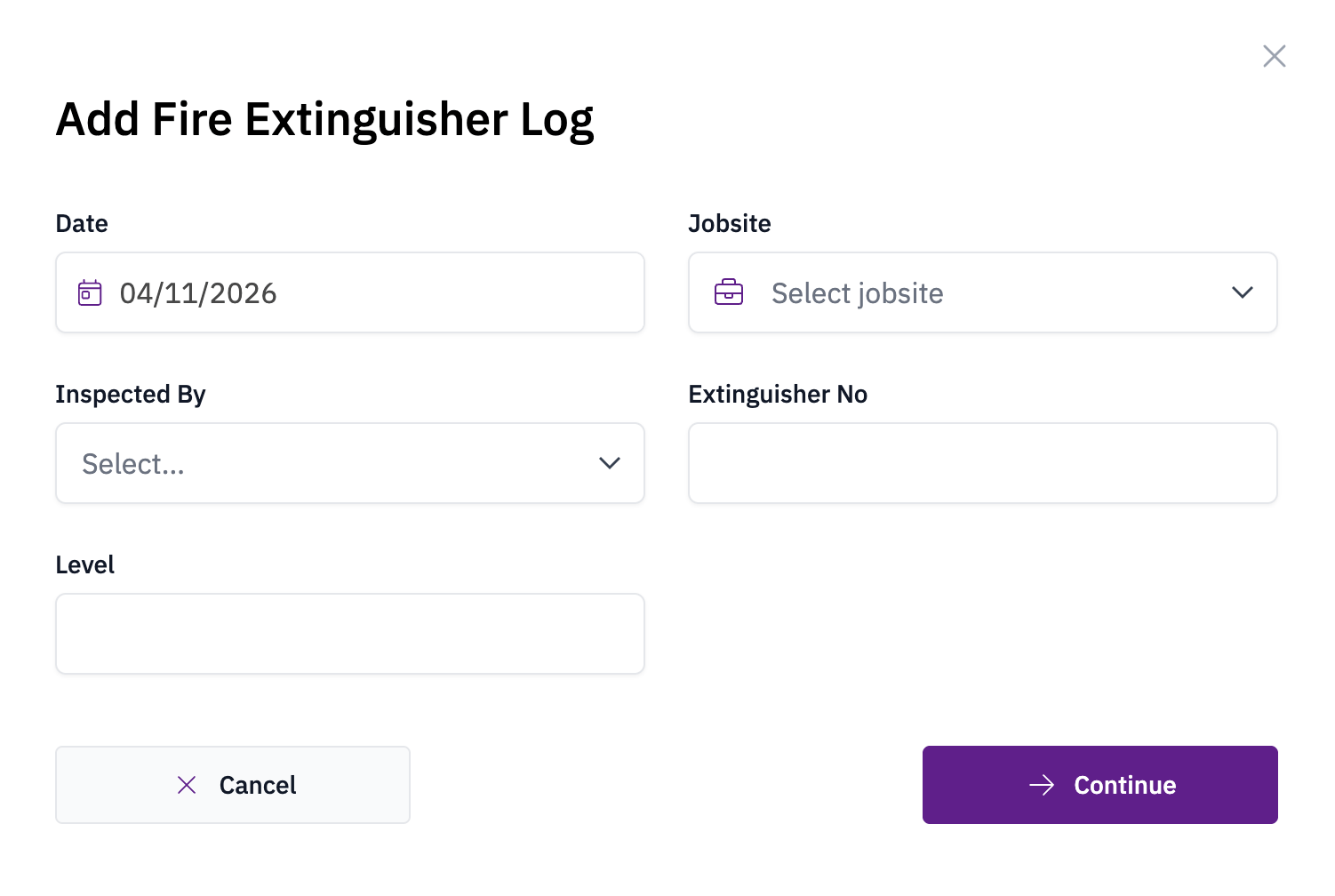 Fire extinguisher log form