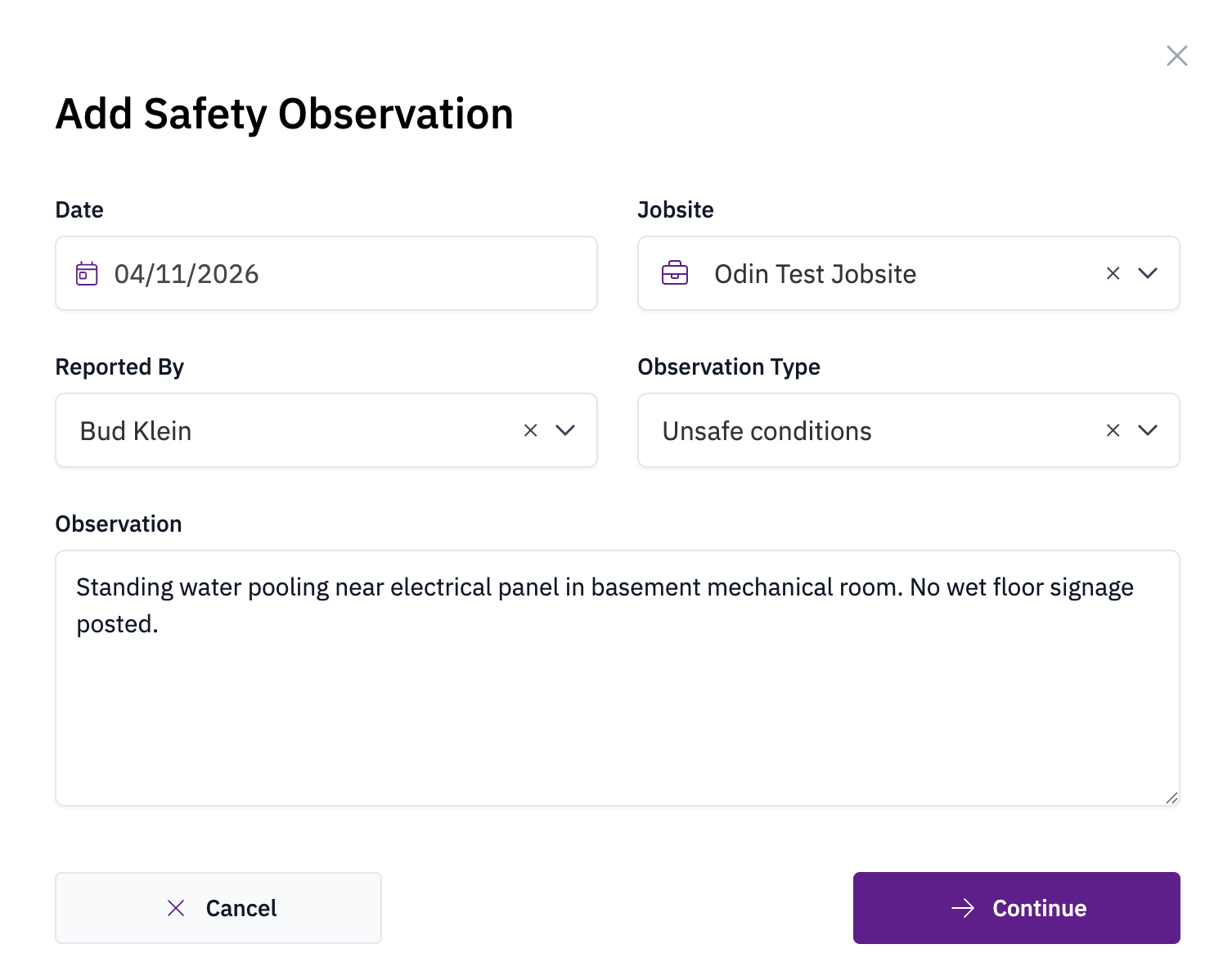 Safety observation form