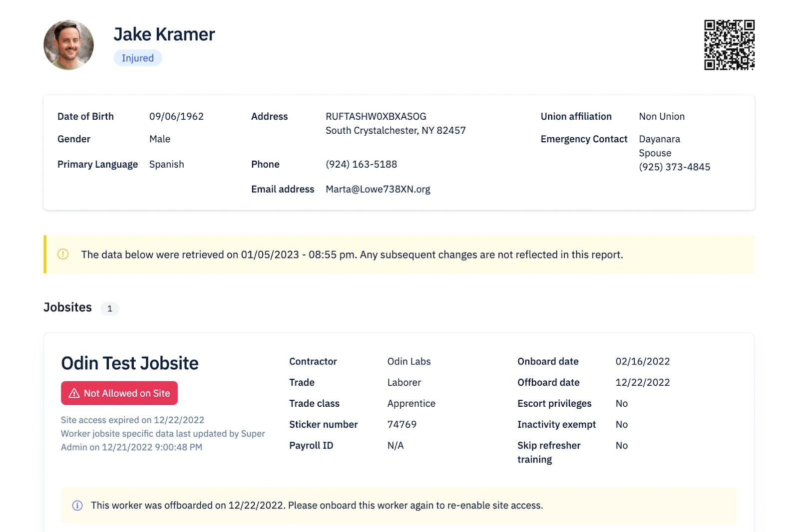 Generated site safety report