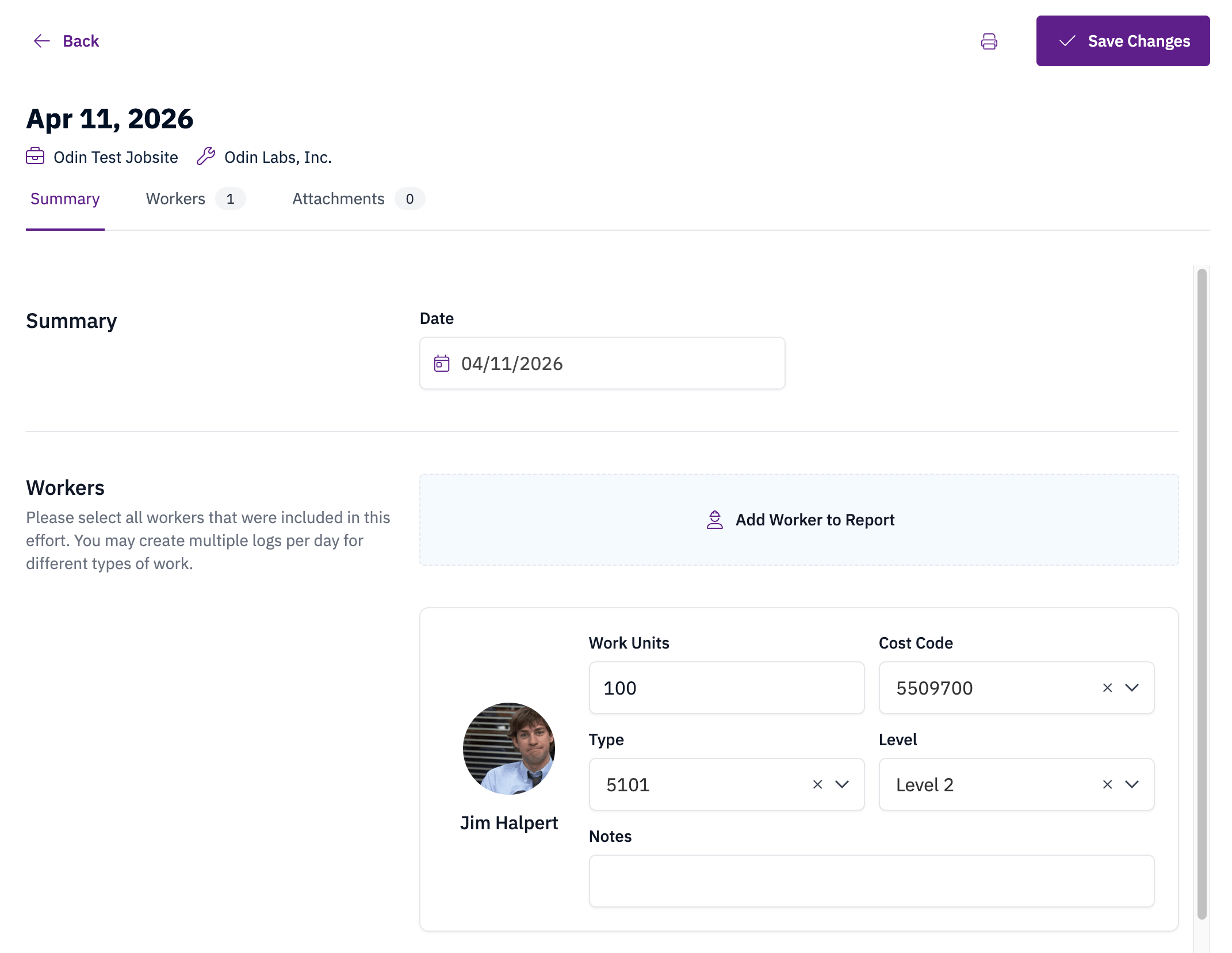 Work unit tracker form