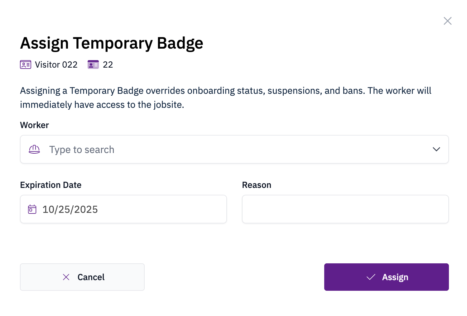 Assign a temporary badge