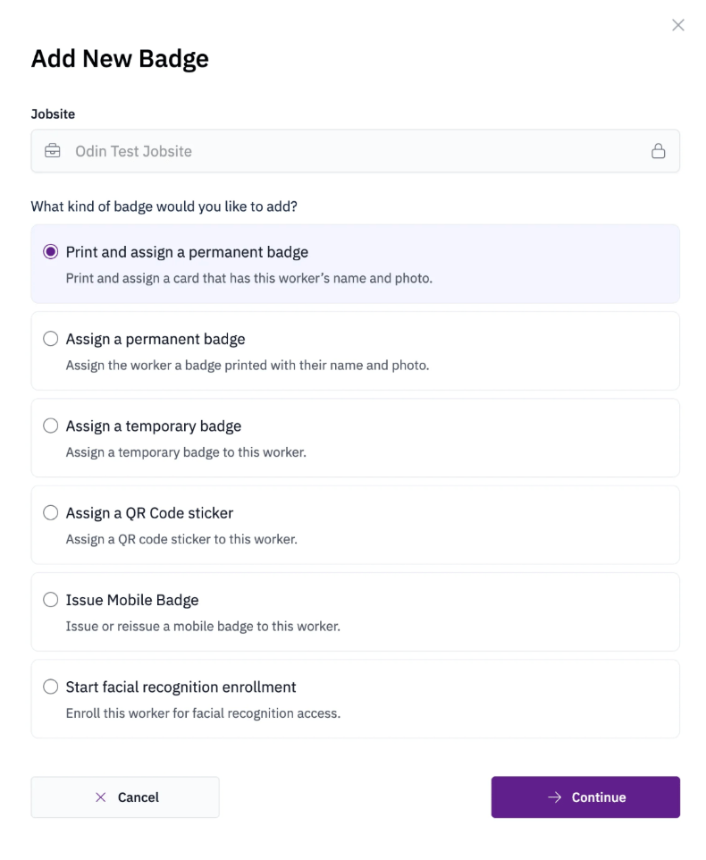 Assign badge modal