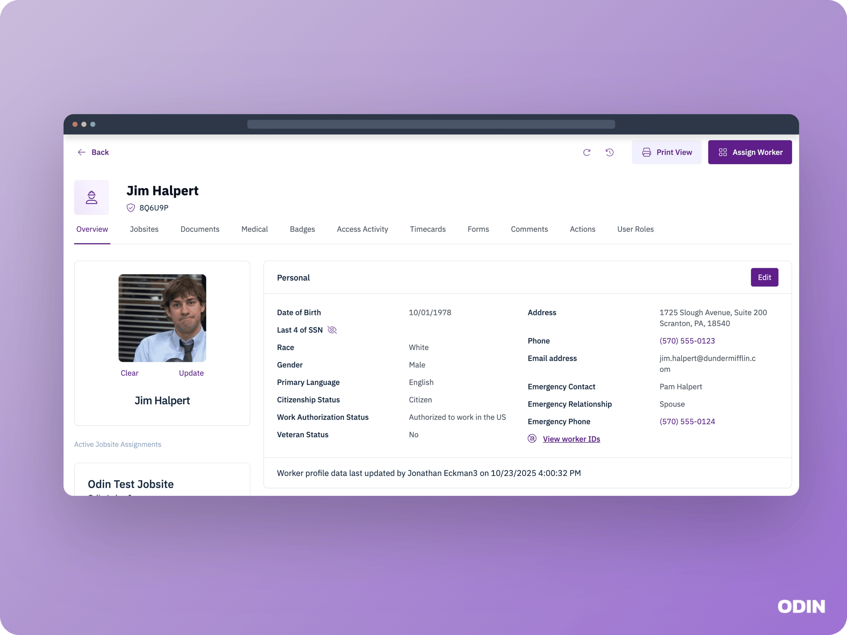 Viewing a worker's personal information