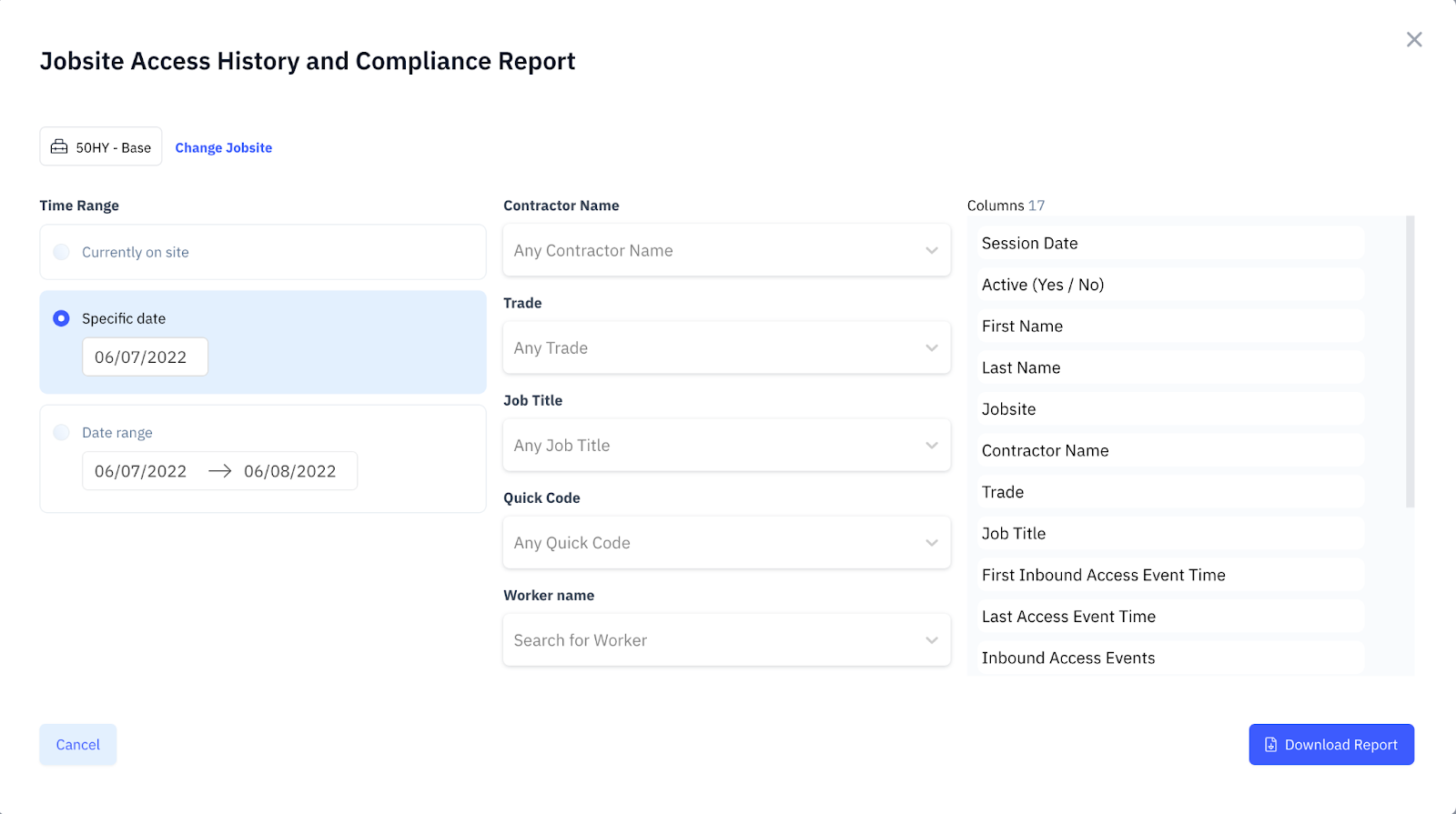 Custom filter options and Download Report button