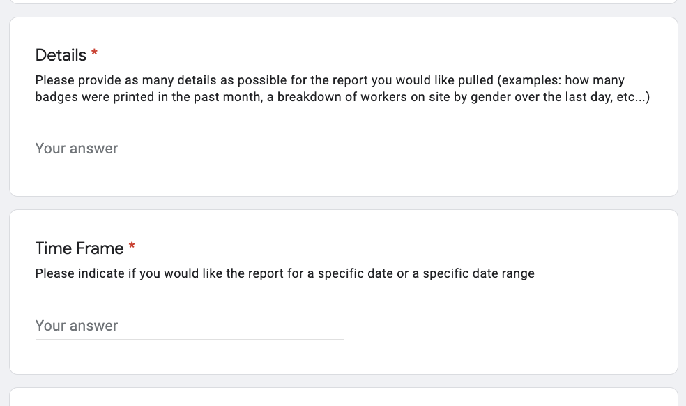 Request Custom Report form