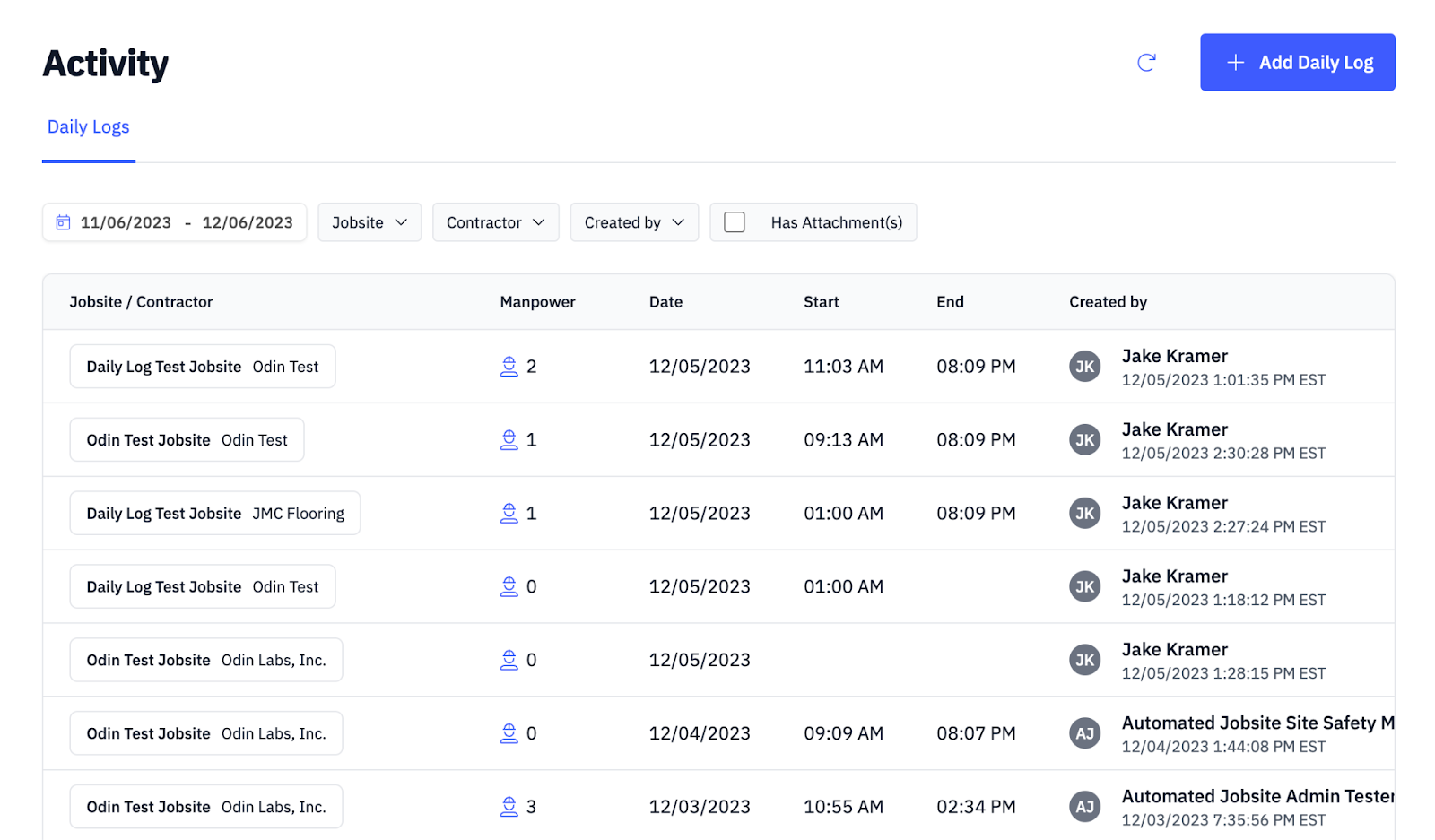Navigate to Daily Log