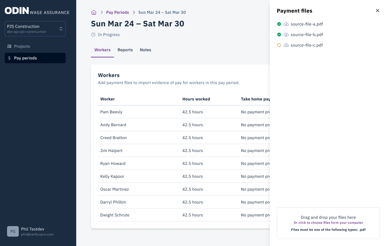 Review workers with hours logged
