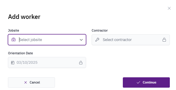 Selecting the Add a Worker button from the top right navigation