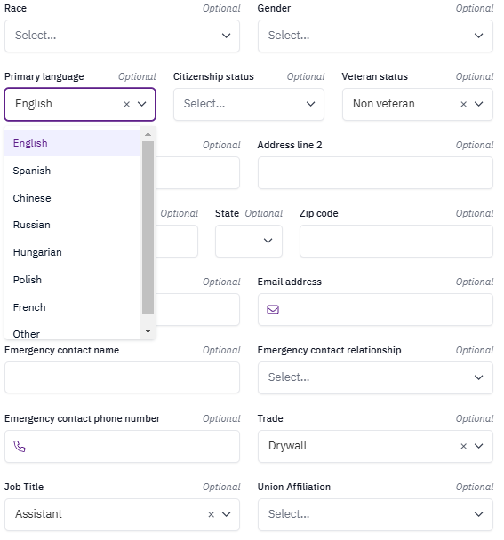 Entering basic worker information and submitting the form
