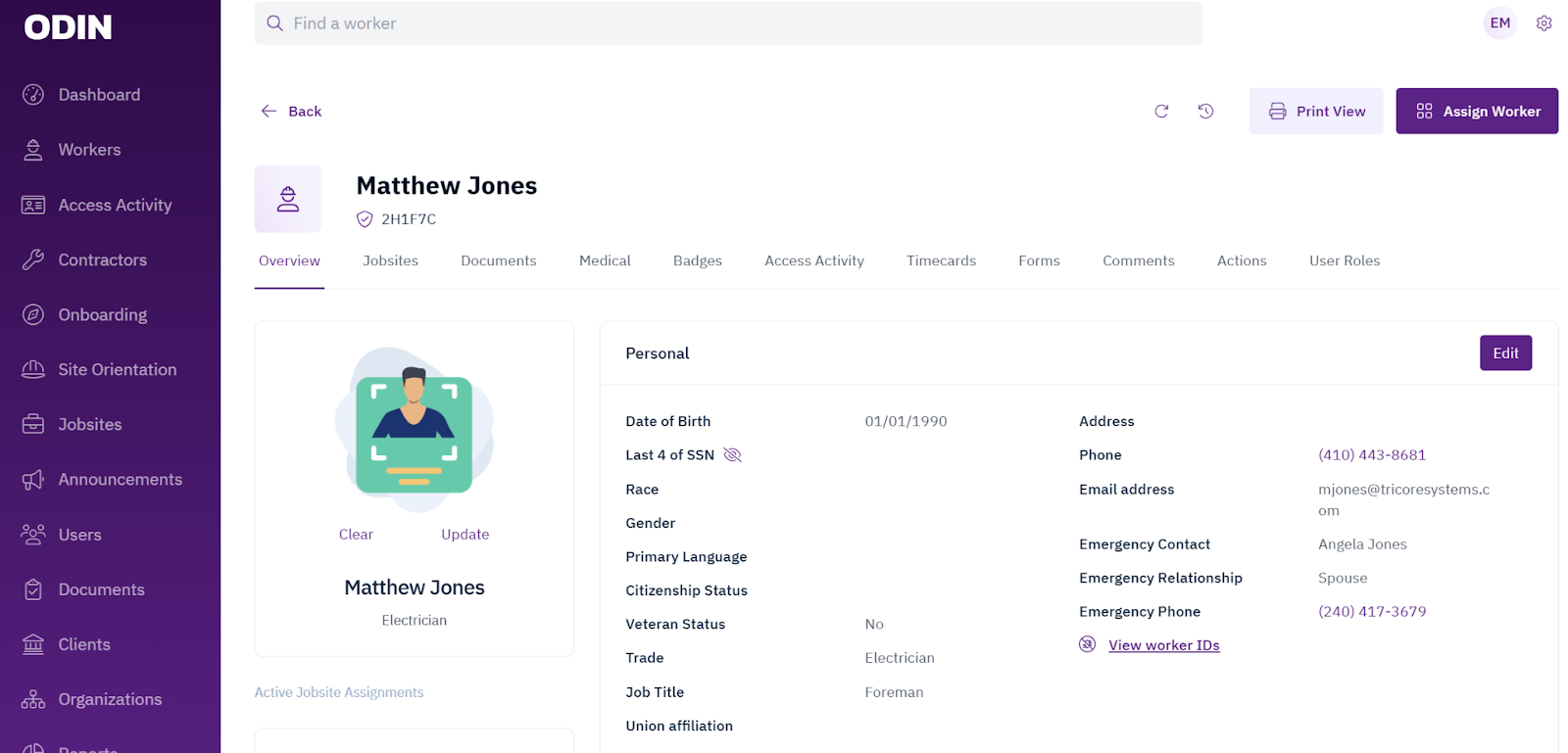 Searching for a worker by name in the Workers area
