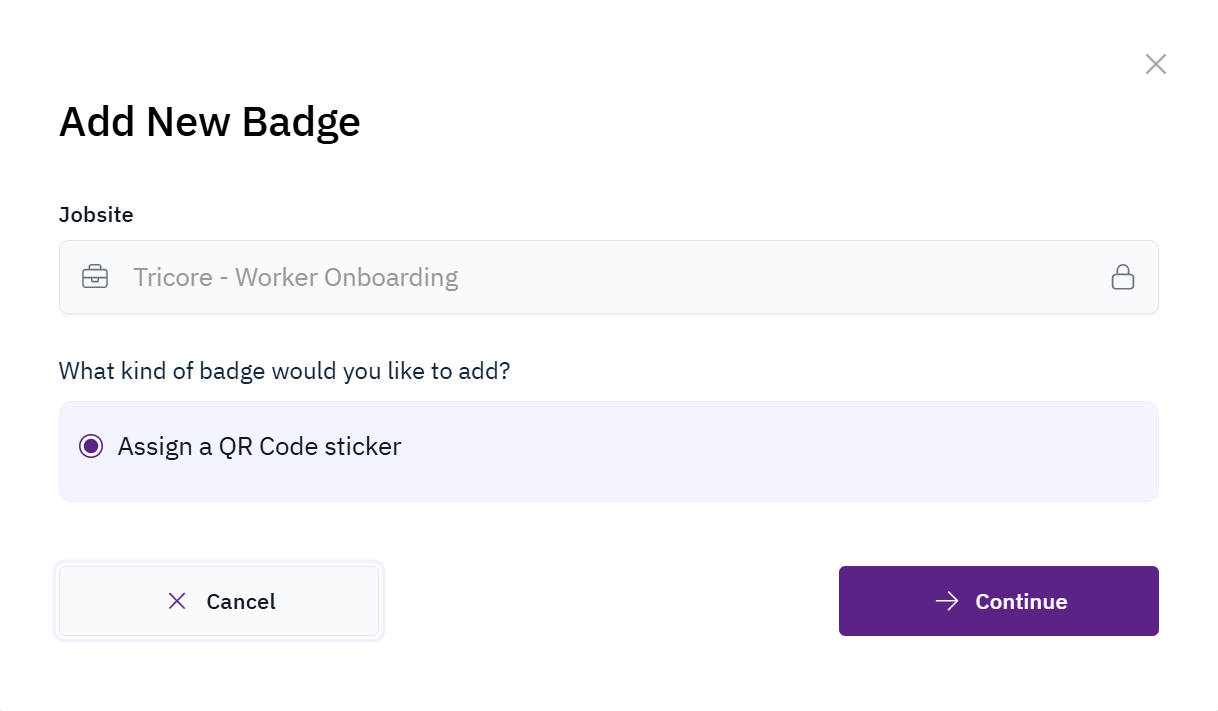 Confirming the badge type before continuing