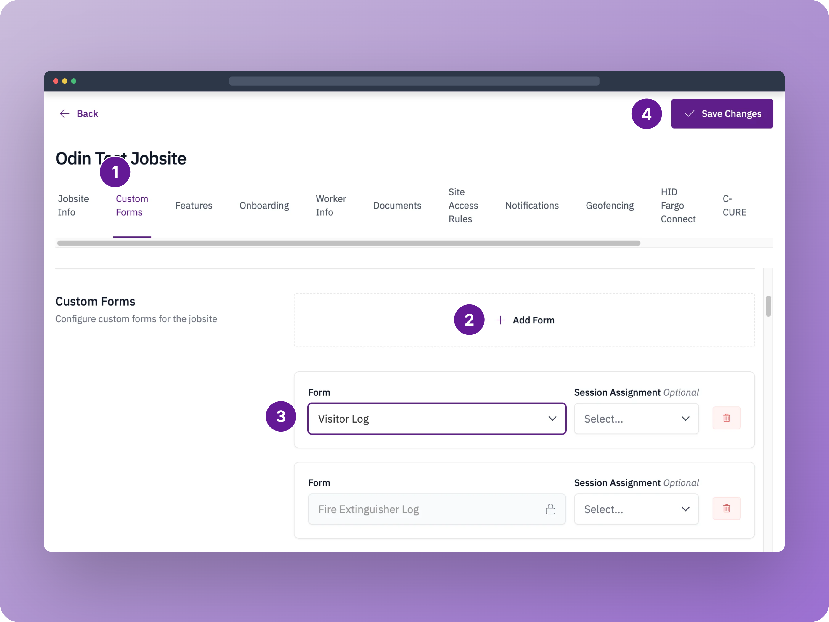 Enable visitor logs in jobsite settings