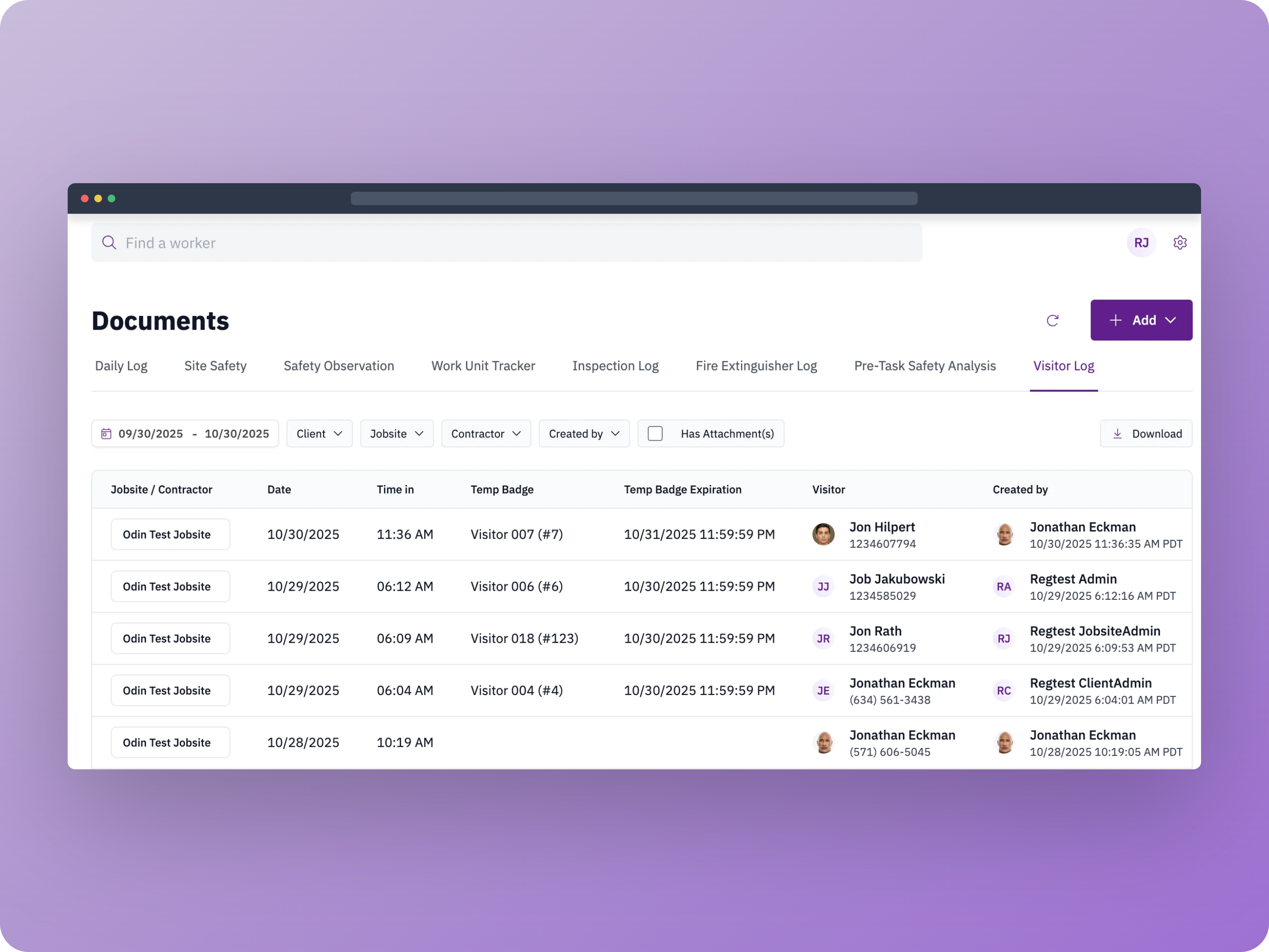 Visitor logs in web portal