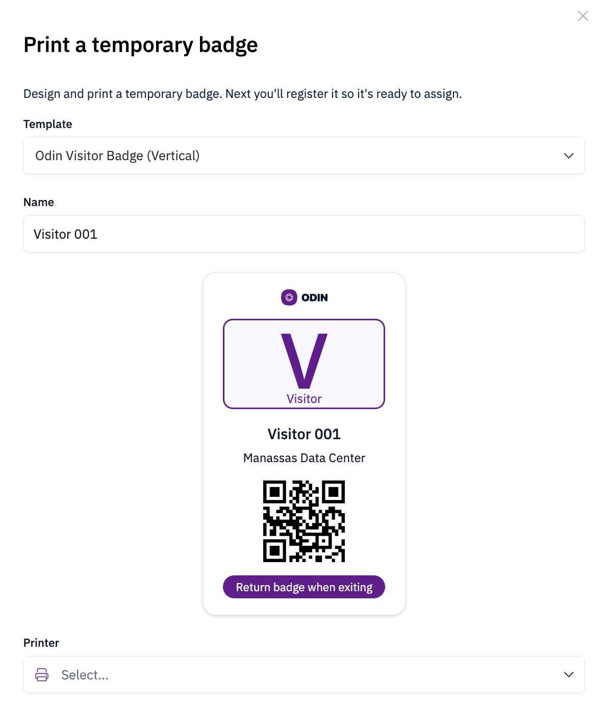 Print a new temporary badge