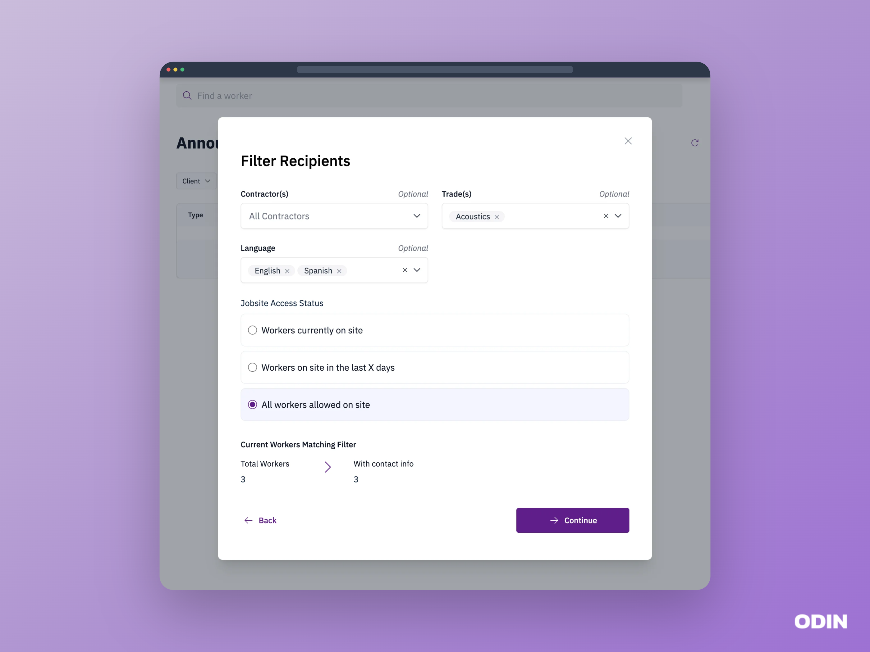 Creating a new announcement with recipient filters