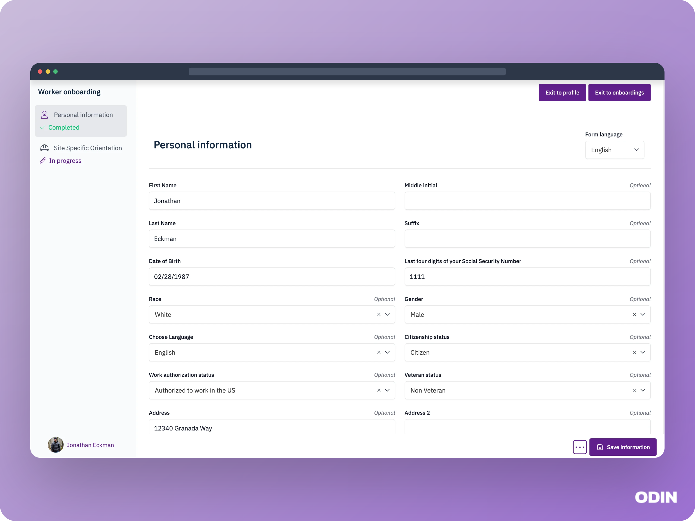 Review personal information