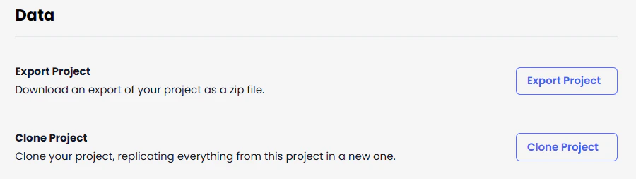 Project Settings Data section screenshot
