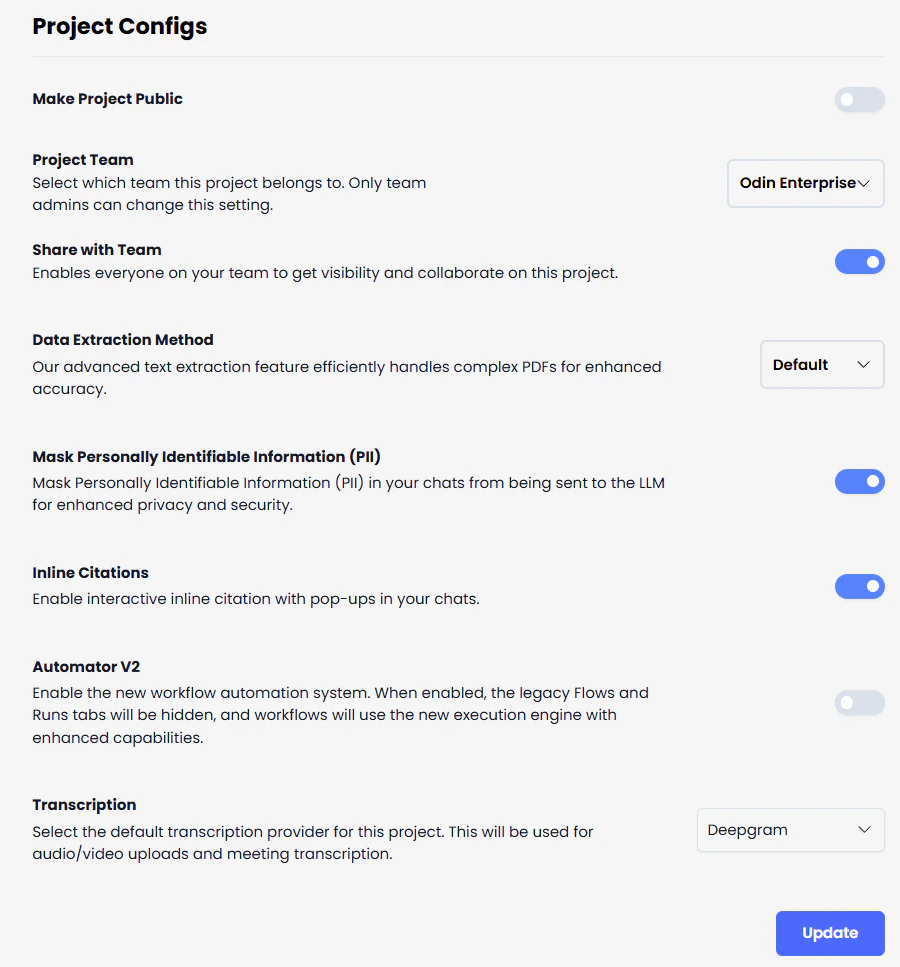 Project Configs screenshot