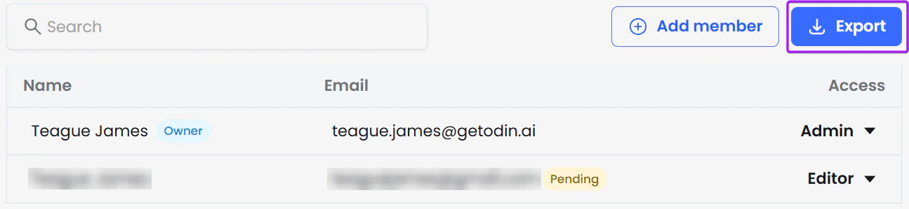 Screenshot highlighting the export button.