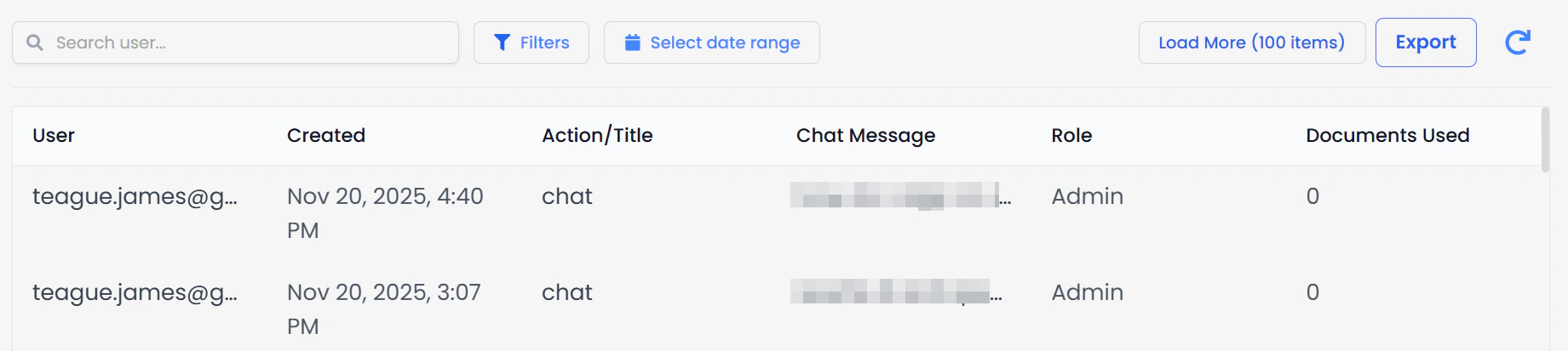 Screenshot of the Logs interface.