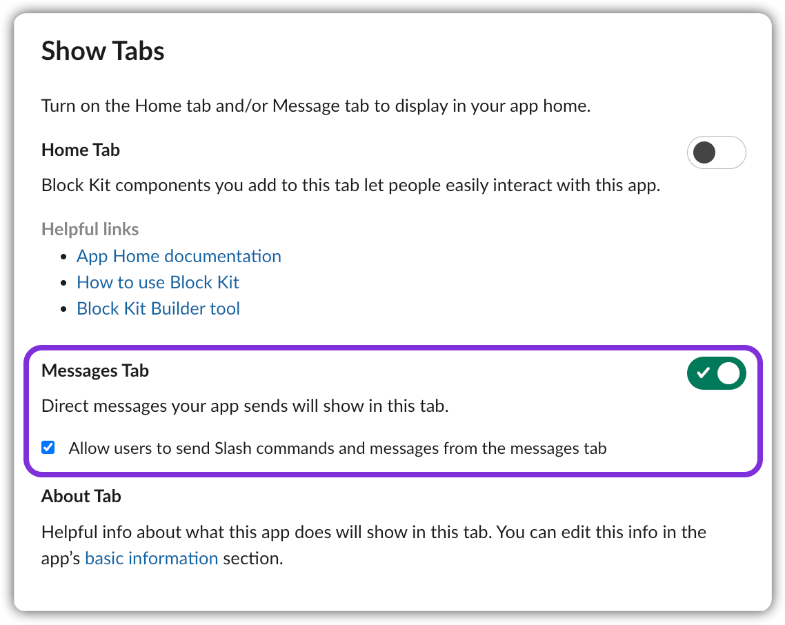 Slack App Home Tab