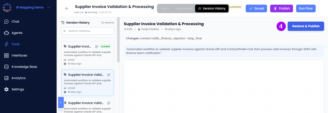 Restore and Publish a Previous Version in Tools.