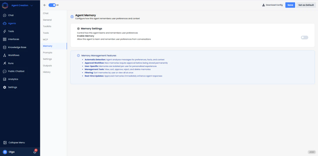 Agent Memory Configuration