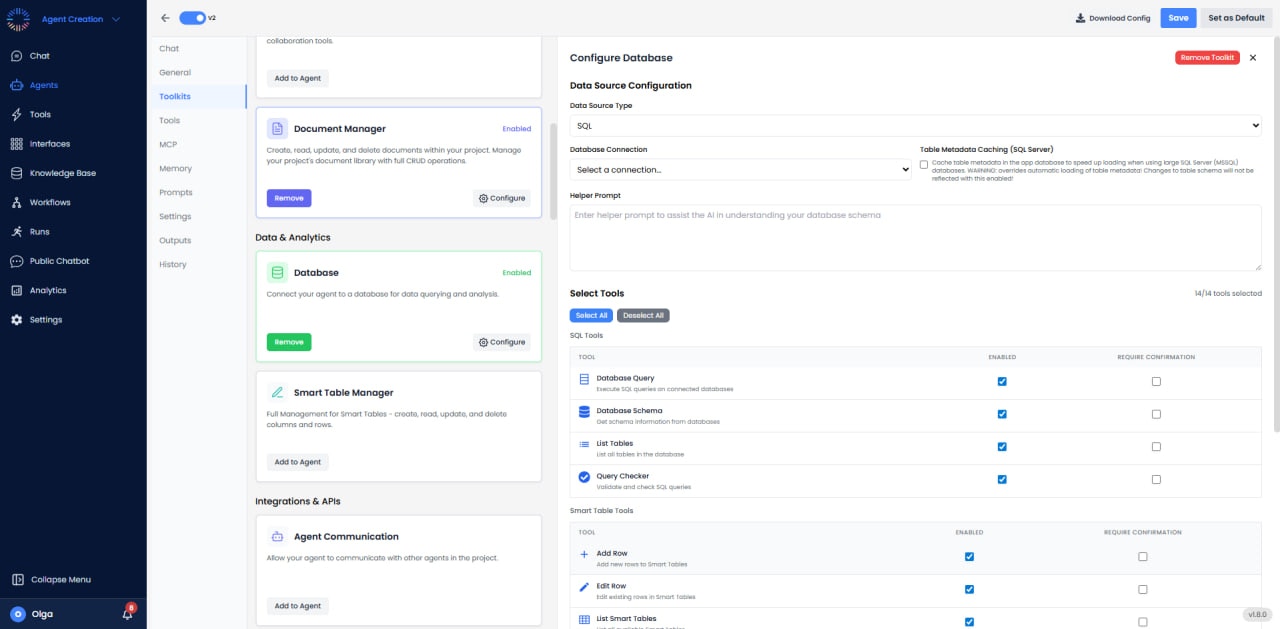Database toolkit configuration with data source settings