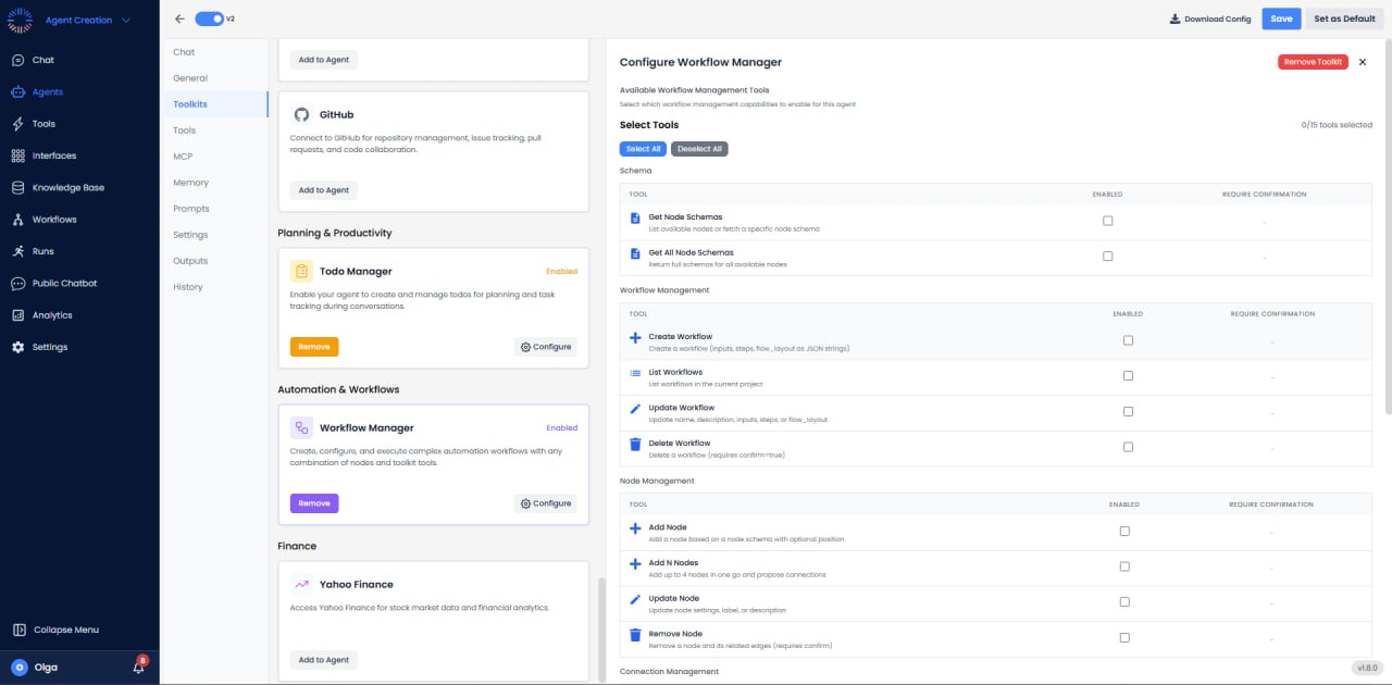 Workflow Manager configuration with Schema, Workflow, and Node Management tools