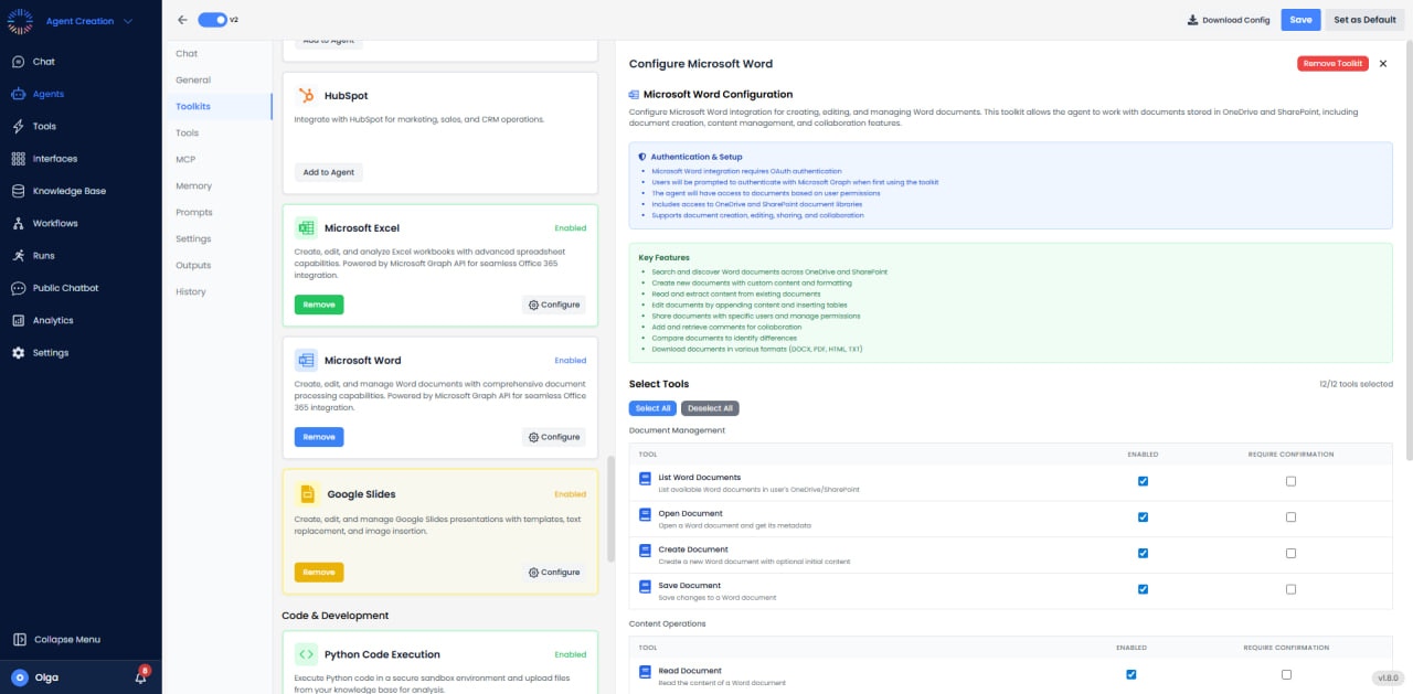 Microsoft Word configuration with authentication and document management tools