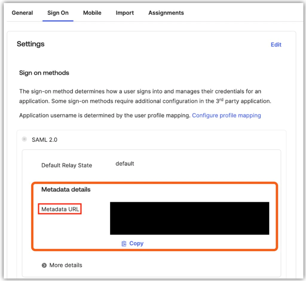 Okta Sign On – Metadata URL