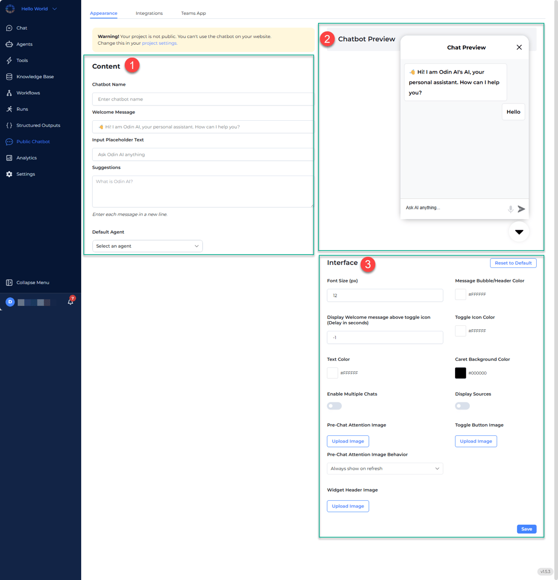 Chat Bot Config Form Chatbot Configuration - Odin AI Docs