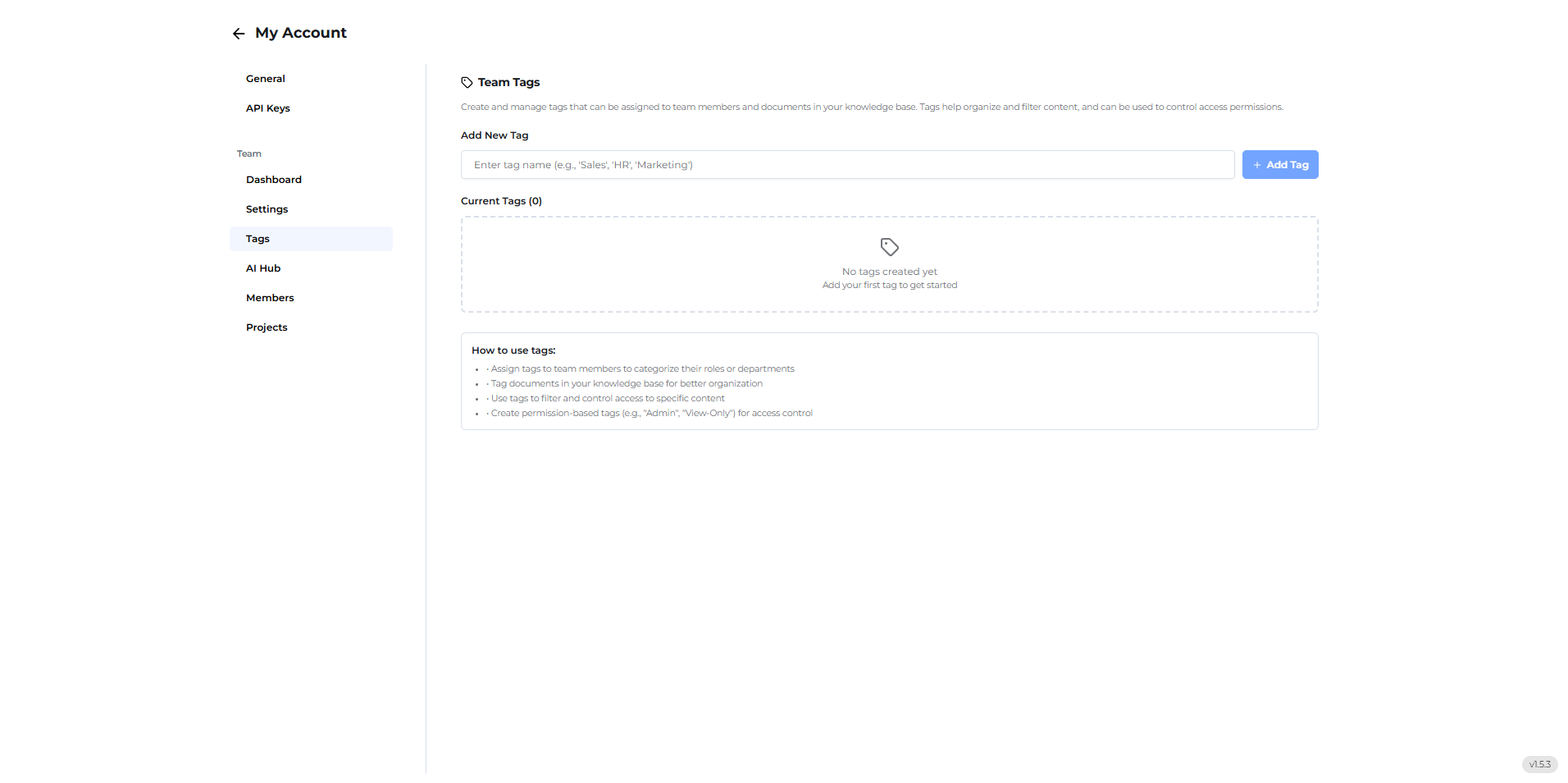 Tags Tab Interface