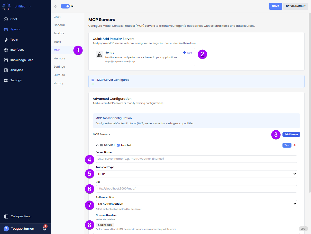 Add MCP (Model Context Protocol) Server to an Agent.