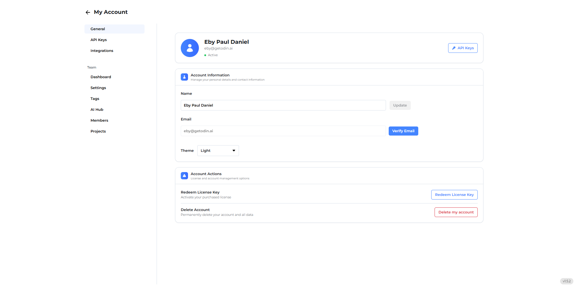 General Tab Interface