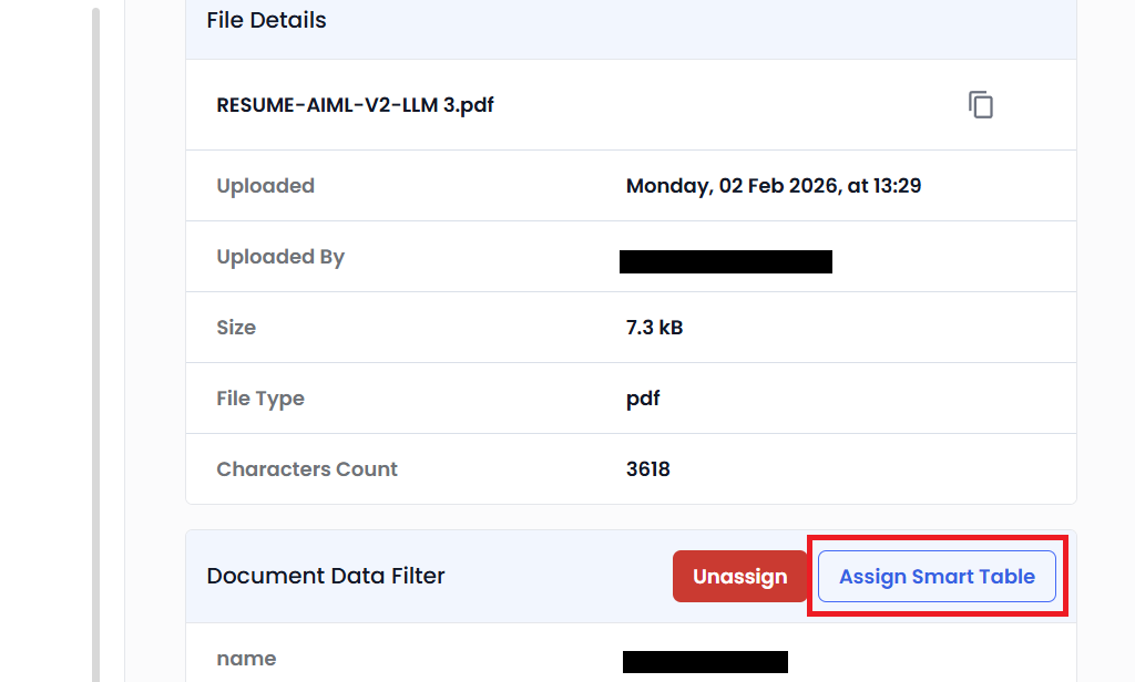 Document settings with Smart Table assignment