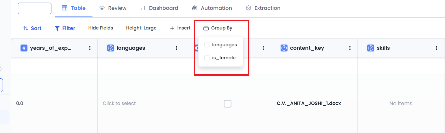Group By functionality