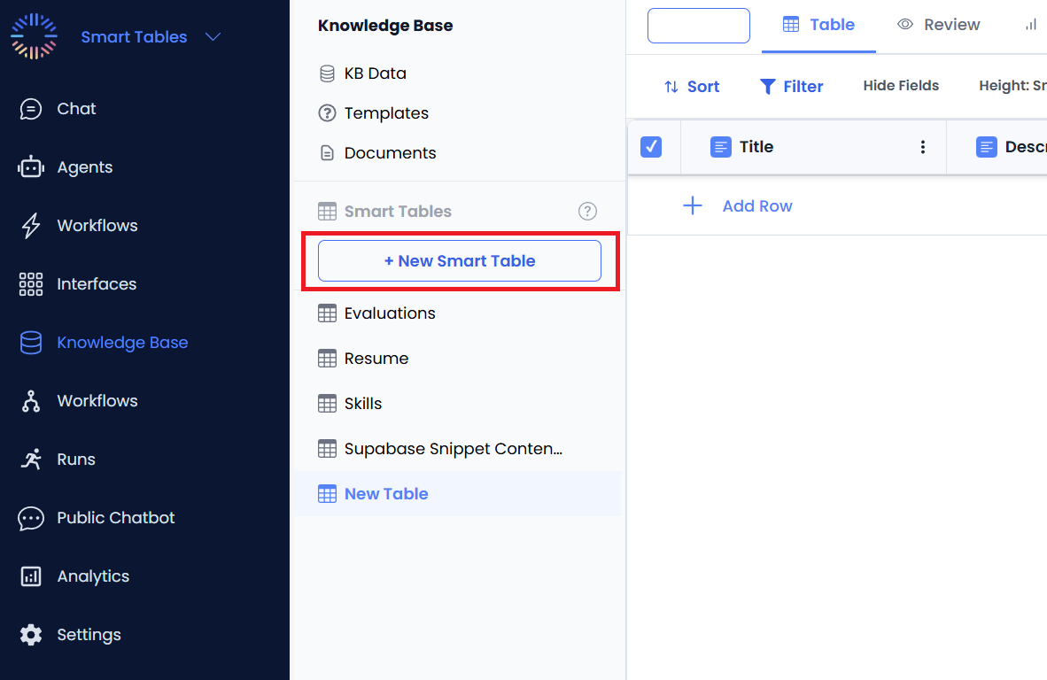 Sidebar panel with default fields
